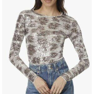 Free People Gold Rush Size XS Animal Print Sequin Top Shirt NWT